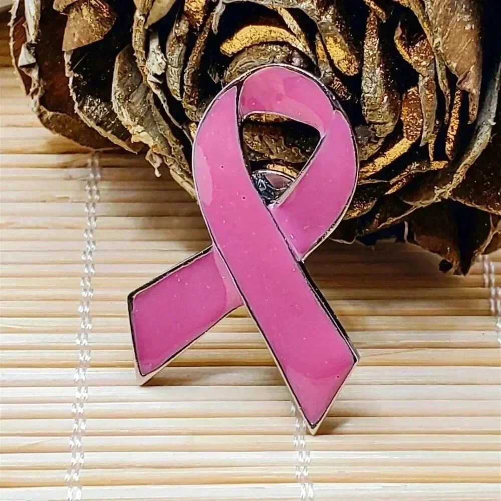 Breast Cancer Awareness Pink Ribbon Large Enamel Lapel Pin Brooch